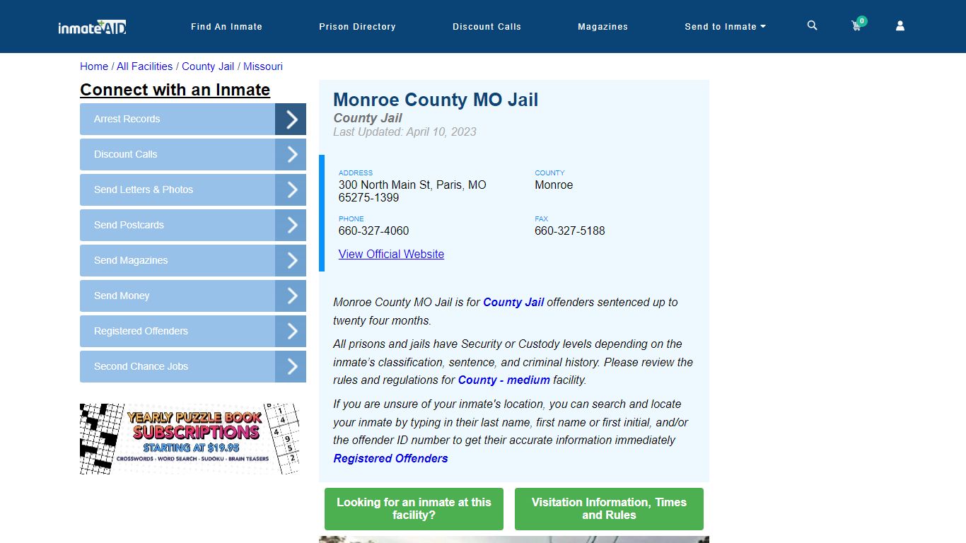 Monroe County MO Jail - Inmate Locator